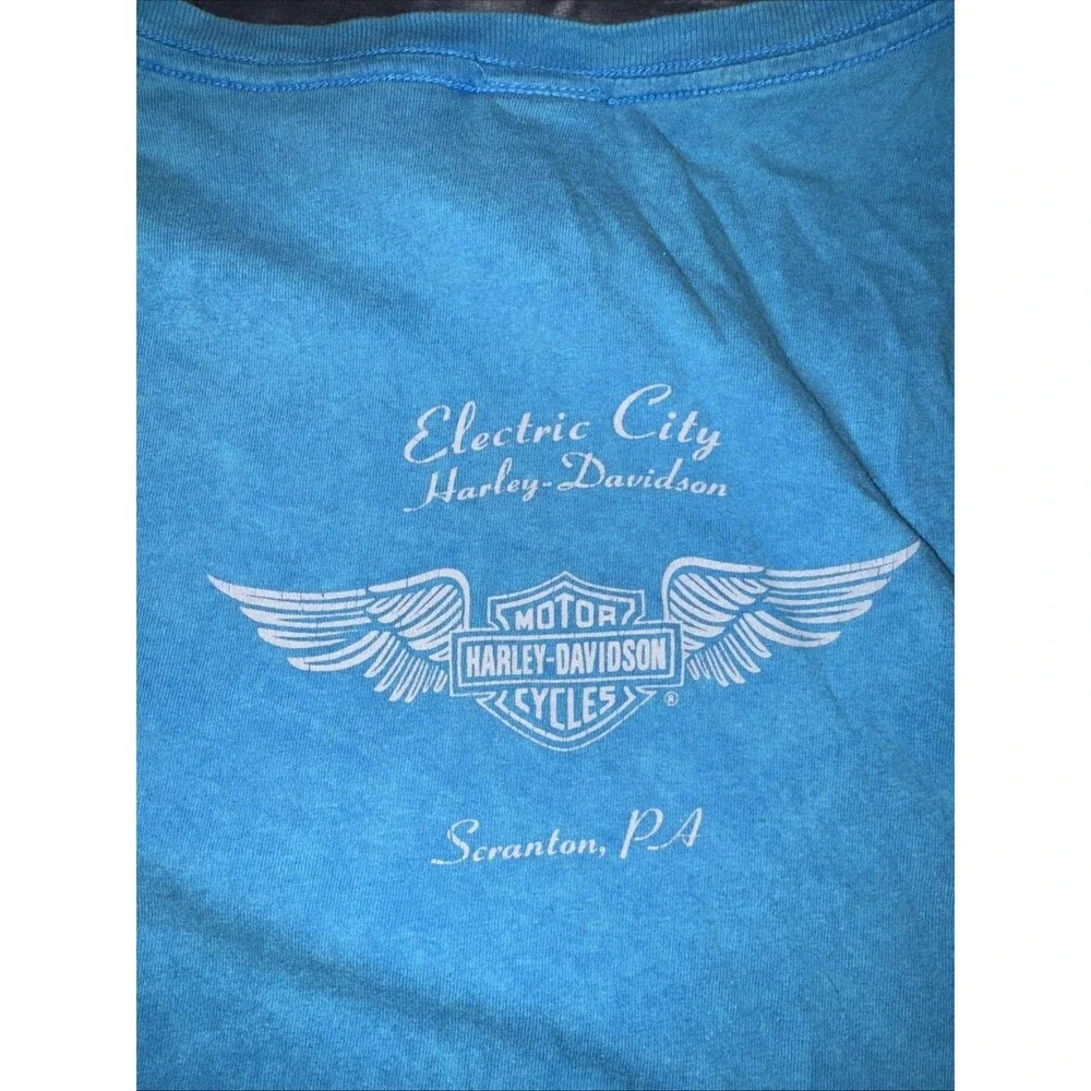 Electric City Harley Davidson Graphic T-Shirt - Large Blue Cotton